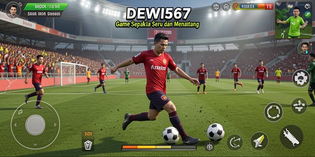 Screenshot utama DEWI567 menampilkan aksi pertandingan sepak bola yang mendebarkan.