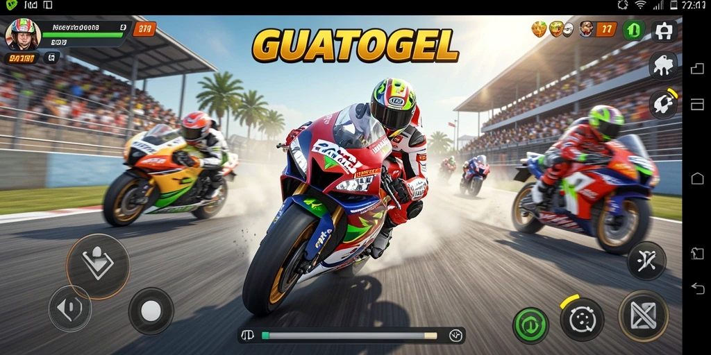 Tangkapan layar menunjukkan aksi balapan mendebarkan di GUATOGEL.