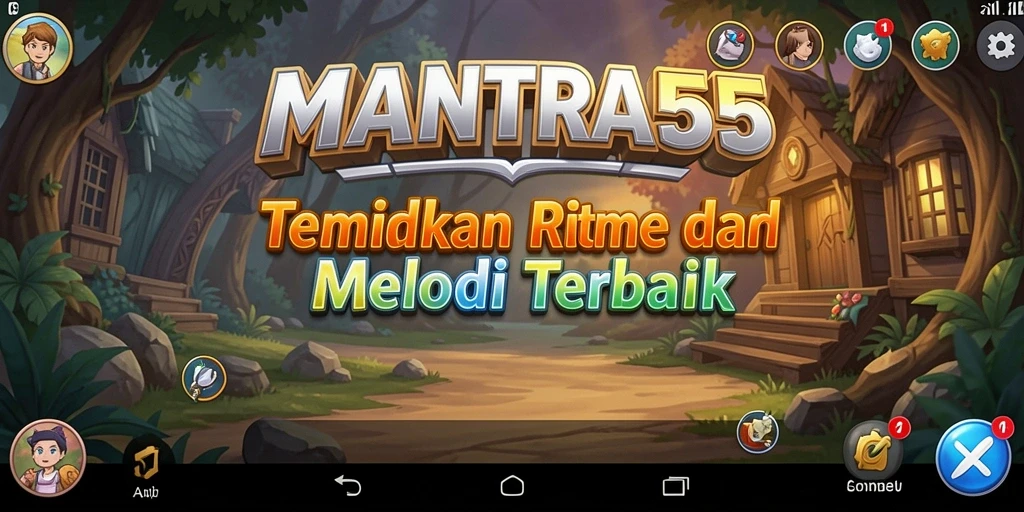 Tampilan gameplay seru dalam MANTRA55 dengan musik yang interaktif.