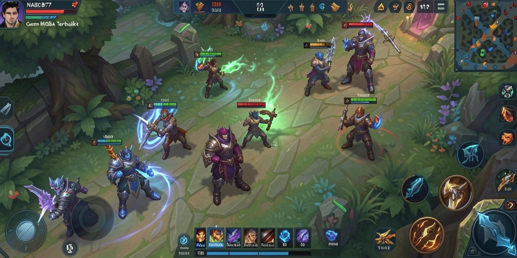 Tampilan gameplay seru dalam NABOB77 dengan karakter MOBA yang beragam.