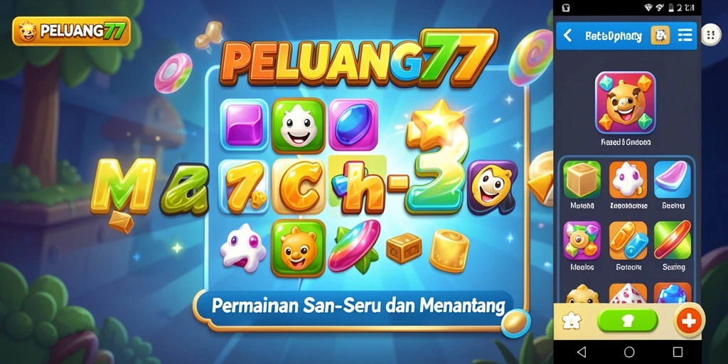 Screenshot gameplay PELUANG77 dengan efek Match-3 yang menakjubkan.
