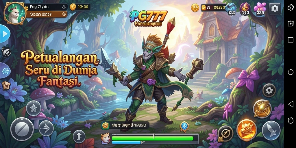 Screenshot PG777 menampilkan pemain menjelajahi dunia fantasi yang hidup.