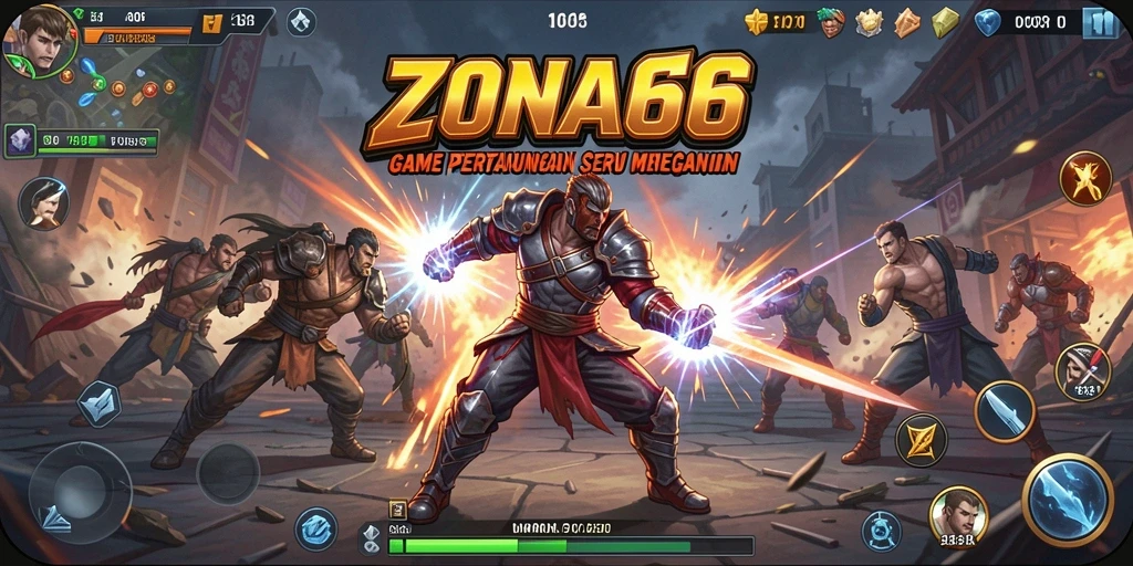 Gambaran gameplay seru di ZONA66 dengan karakter bertarung yang dinamis.